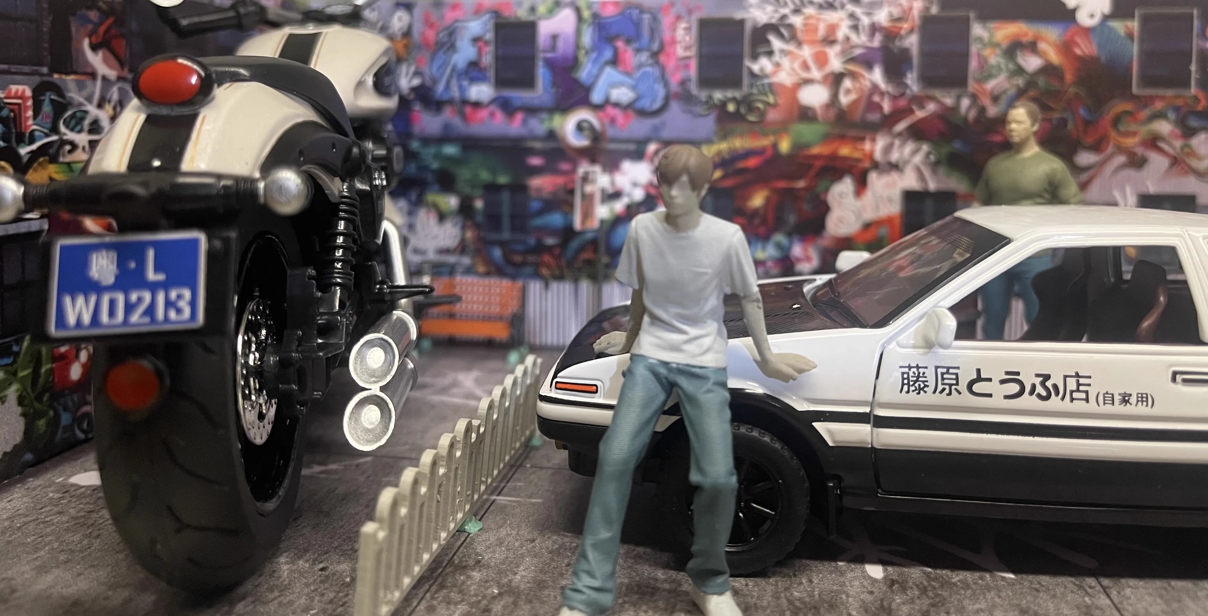 Modelo de aleación 1:64, escena de coche, estacionamiento, escena de Graffiti, accesorios de fondo para fotografía