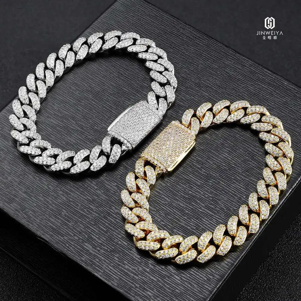 

Hip Hop Men Chain Gold Plated 925 Silver Chain Cuban Link Chain Moissanite Bracelet Bangle Bracelets