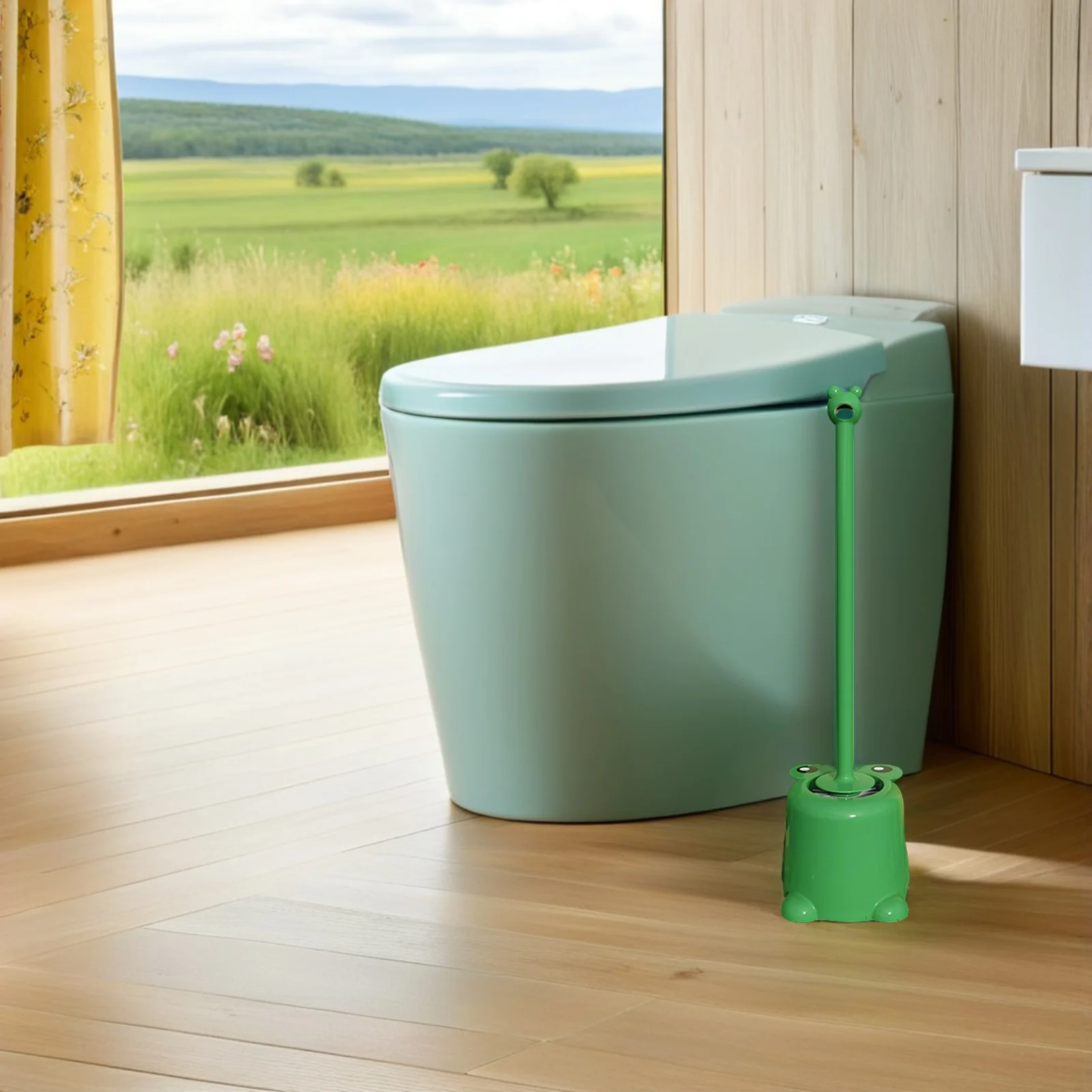 

1Set Cartoon Frog Toilet Brush Holder Long Handle Soft Bristles Easy Clean Bathroom Toilet Scrubber Brush Set Scrubber