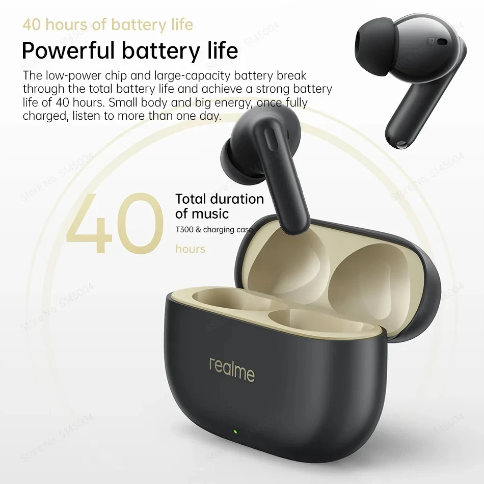 Realme Buds T300 TWS auricolare 30dB Active Noise Cancelling 40 ore di durata della batteria Bluetooth5.3 IP55 True Wireless