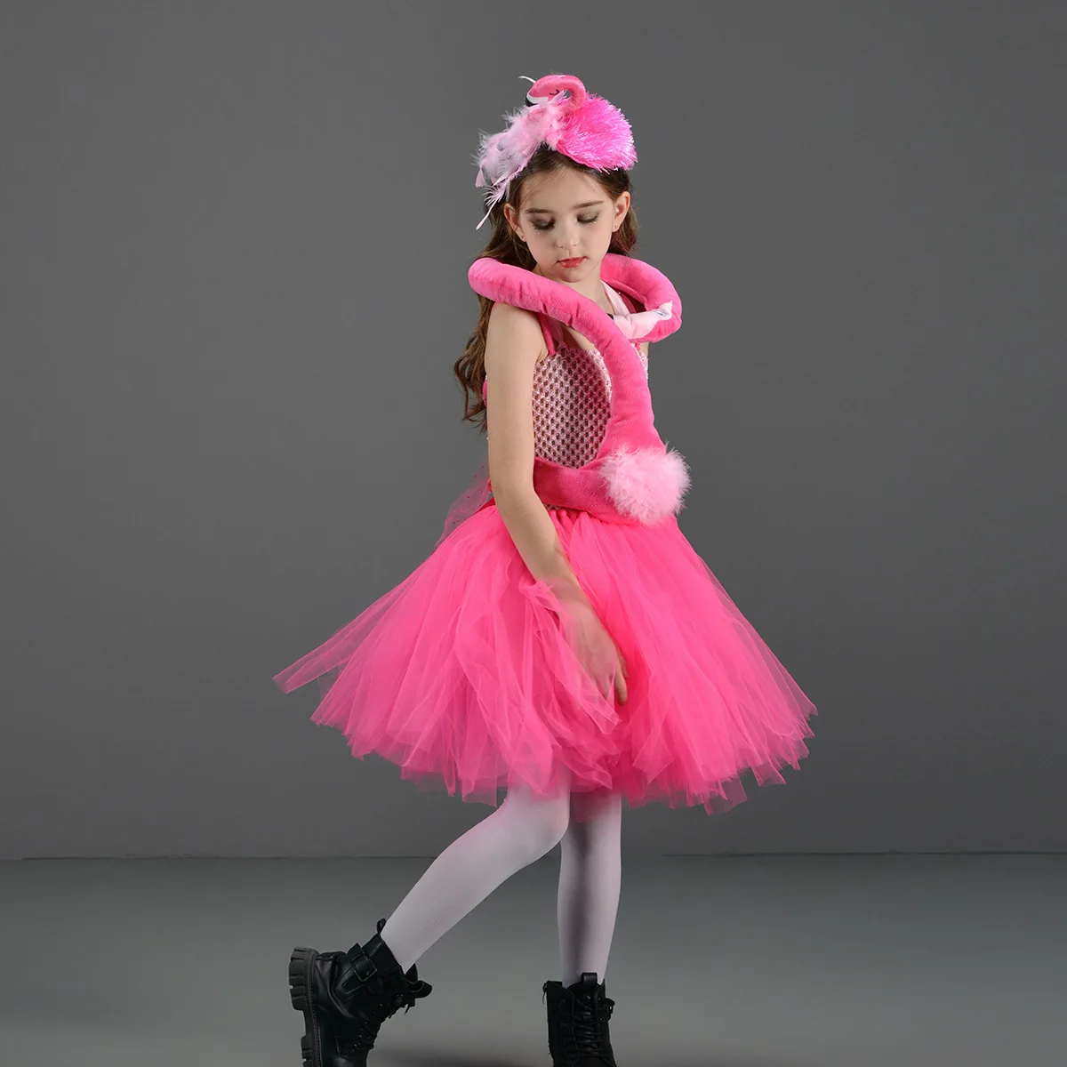 Kids Cosplay Pink Flamingo Stage Performance Costumes Girls Birthday Party Poncho Animal Playing Cos Costume Halloween Outfit view 5