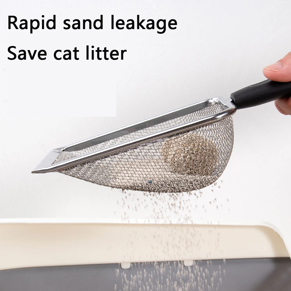 Cat Litter Shovel Small Hole Sand Hanging Hole Pet Litter Tray Sand Scooper Stainless Steel Metal Scooper Kitten Cleaning Tool