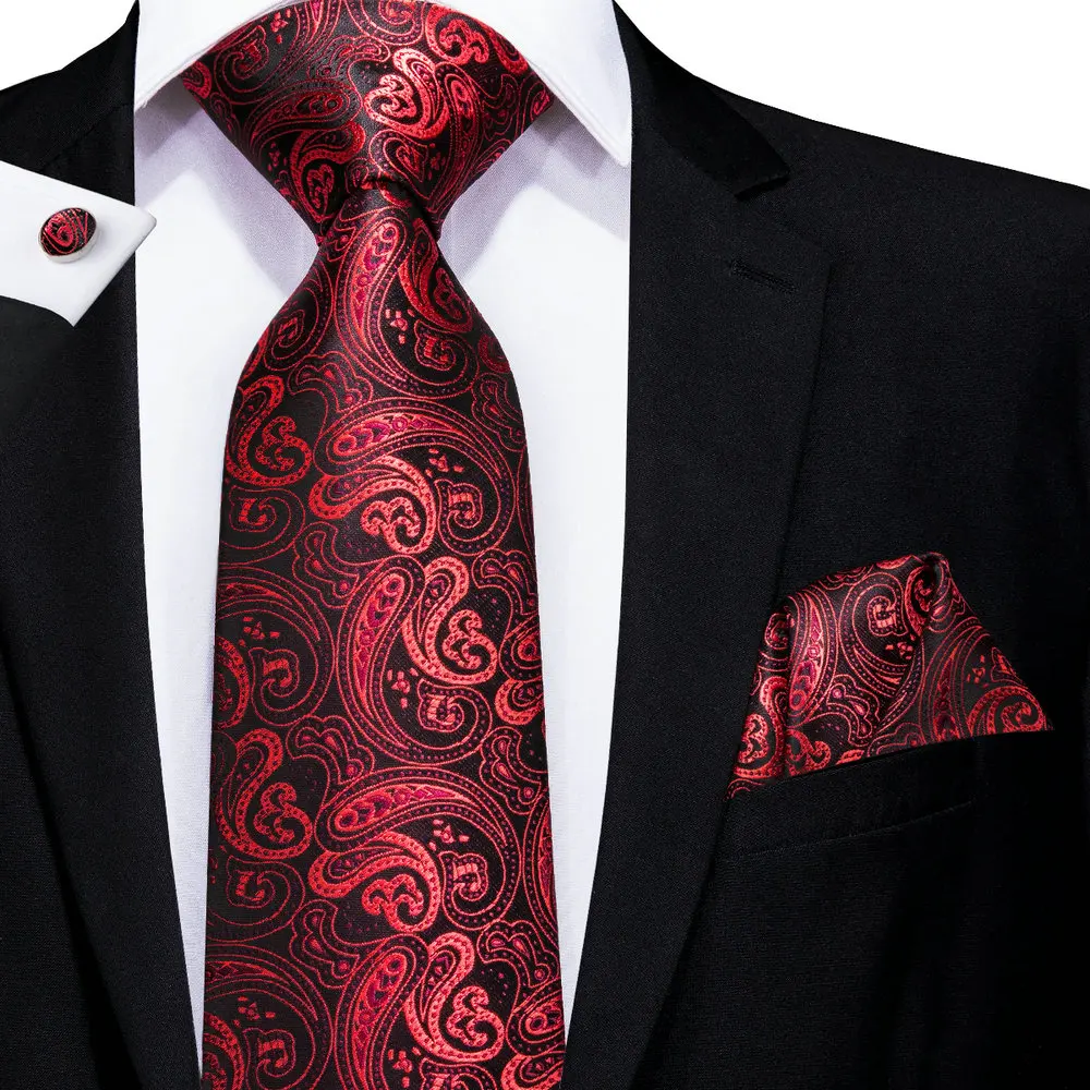 

Burgundy Paisley 2023 New Elegant Men's Ties Hanky Cufflinks Silk Neckties For Men Wedding Party Business Fashion Brand Hi-Tie