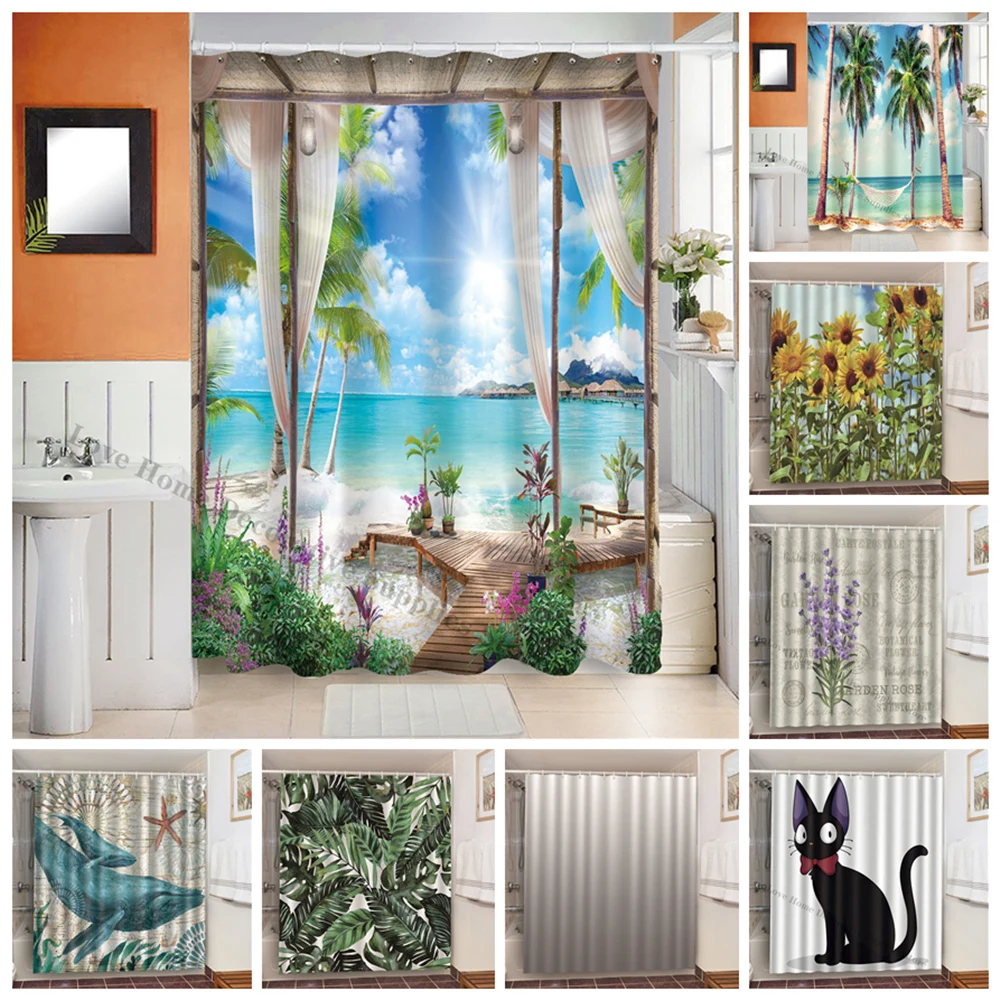 

Beach Resort Curtains For Bath Waterproof Fabric Shower Curtain Home Decoration Screen Bathroom Accessories rideau de douche 3D