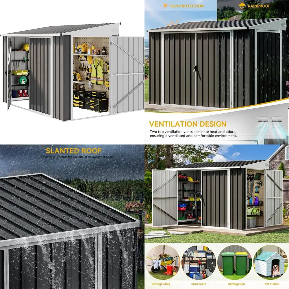

Outdoor Weatherproof 8x4 Storage Shed - Secure Metal Bike Shelter with Lockable Door for Lawn Equipment and Garden Storage