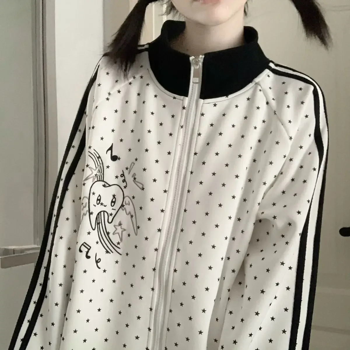 

Kawaii Star Embroidery Long Sleeve Jacket Stand Collar Oversized Casual Style Spring Autumn Women's Top Y2K Soft Girl Outfit