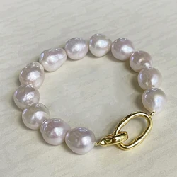 Large Size Baroque Pearl Bracelet Vintage Jewelry for Women with 10-12mm Dazzling Irregular Natural Freshwater White Pearls