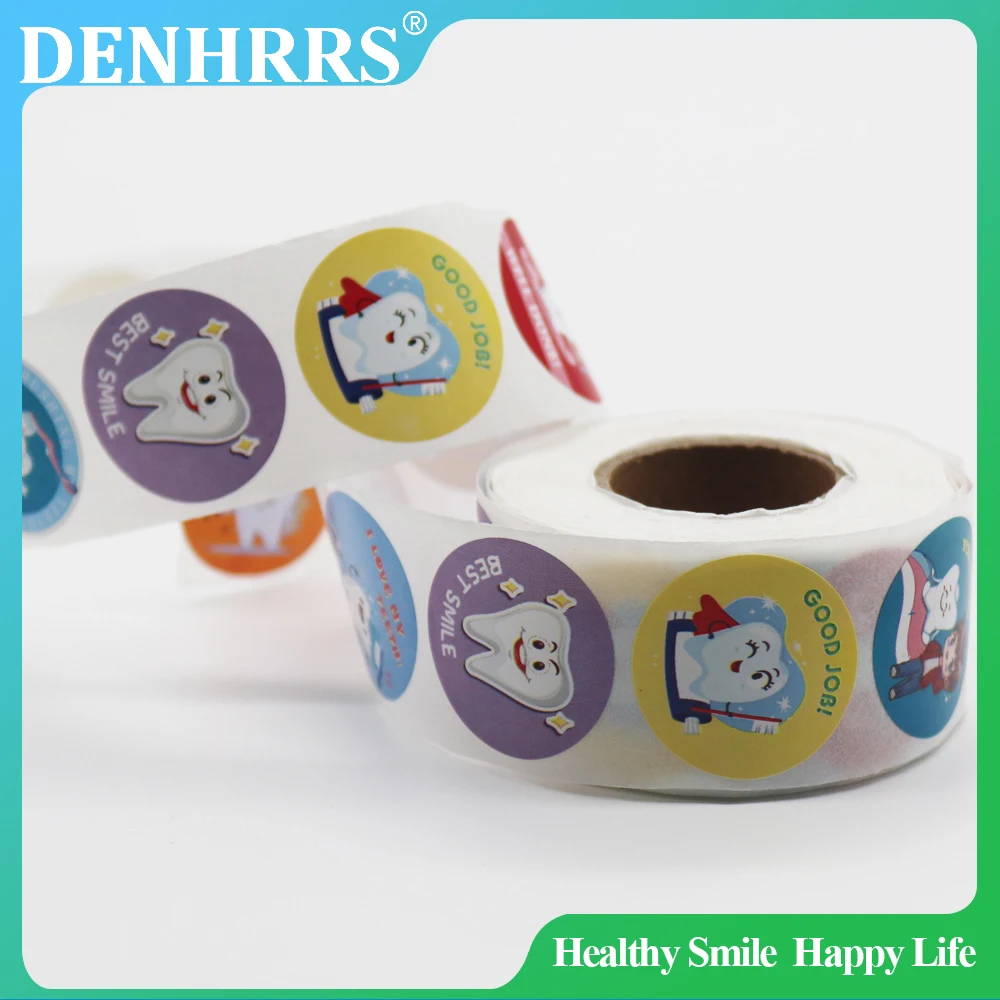 

1 рулон зуба круглая наклейка стоматологический мультфильм милые наклейки в форме зубов подарки стоматологическая клиника этикетка DIY детский подарок украшения наклейки