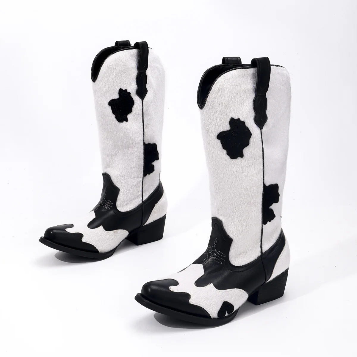 2026 New Fashion European and American Pointed Thick Heel 35-46 Large Size Embroidered Medium Tube Women's Boots Tide