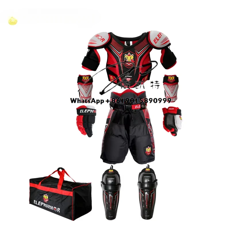 Factory shipment ice hockey protective gears breathable youth junior training match shin guard elbow chest gloves pants sets