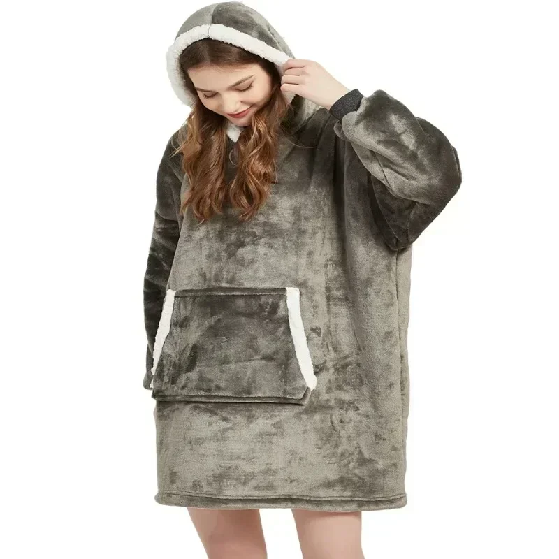 Winter Hoodies Sweatshirt Frauen Männer Pullover Fleece Riesen TV Übergroße Decke mit Ärmeln Robe Tragbare Decken – Detail 9