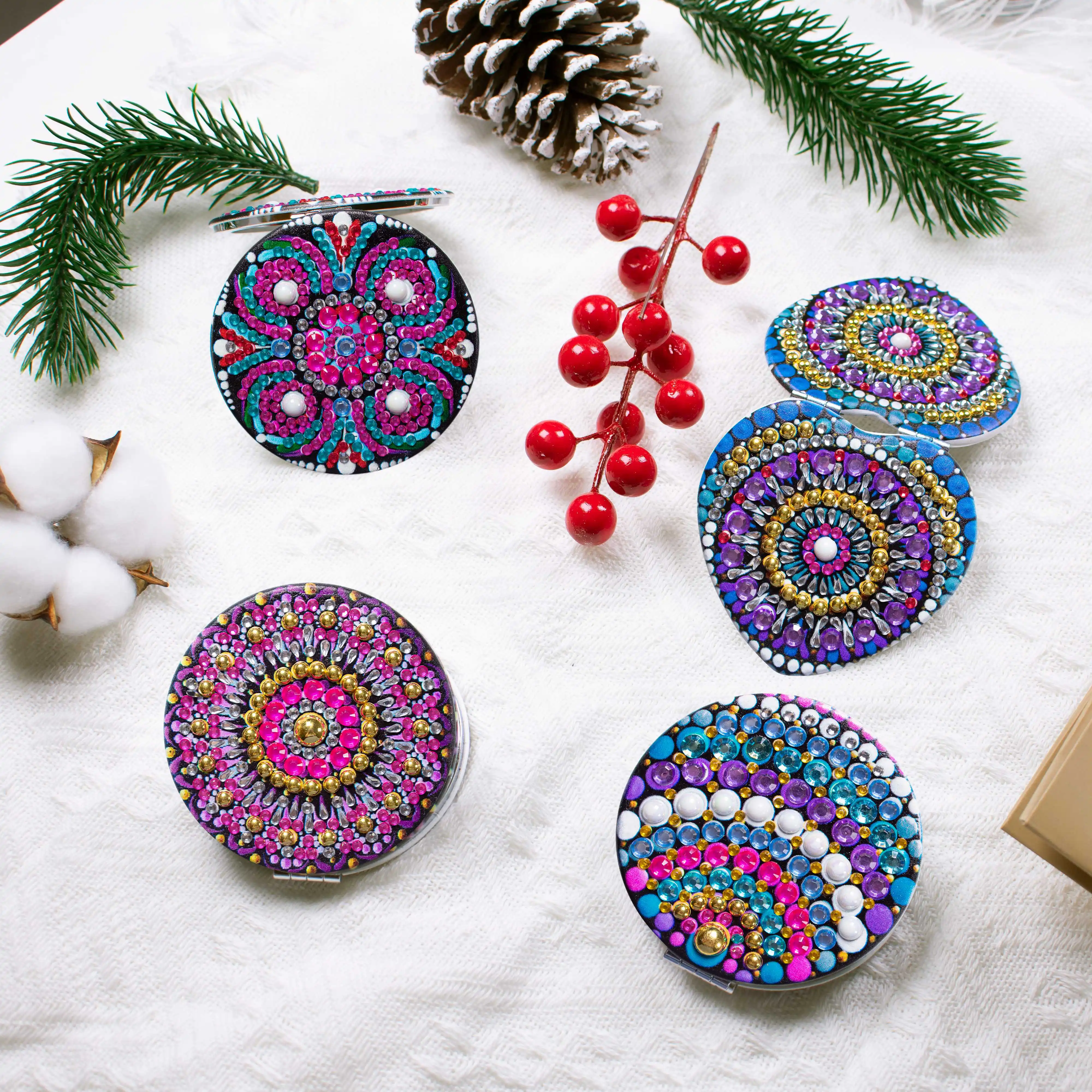 1pc/Set DIY Mandala Diamond Painting Mirror Compact Portable Folding Mirror for Women Mandala Diamond Art Mirror Kits for Adults