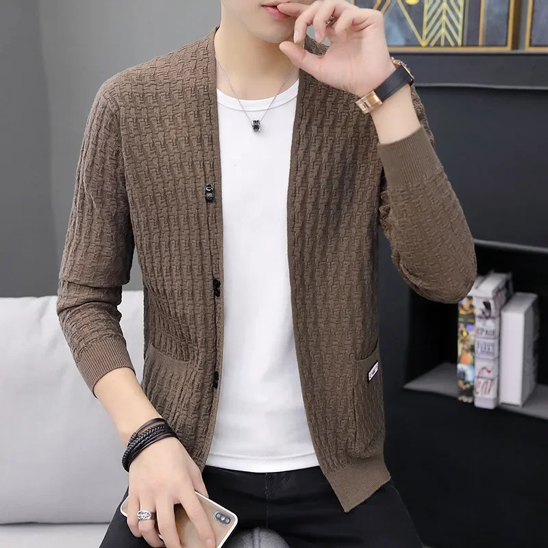 2024 Men's Autumn New Products, Knitted, Cardigan, Youth Spring, Thin, Slim Sweater