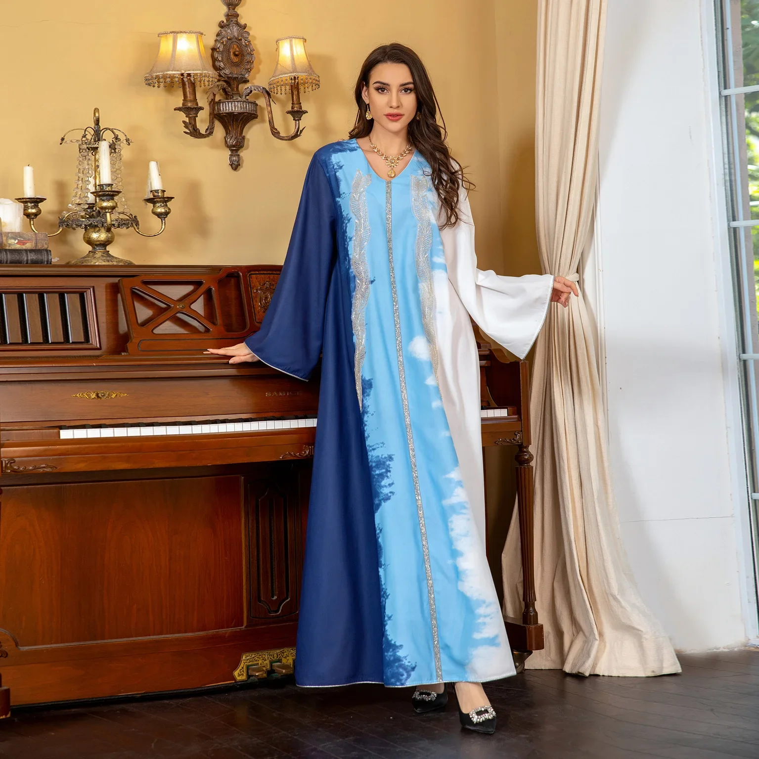 Eid muçulmano marrocos vestido para mulher abaya jalabiya diamante v pescoço vestidos de festa dubai abayas kaftan islam vestidos árabe robe 2024