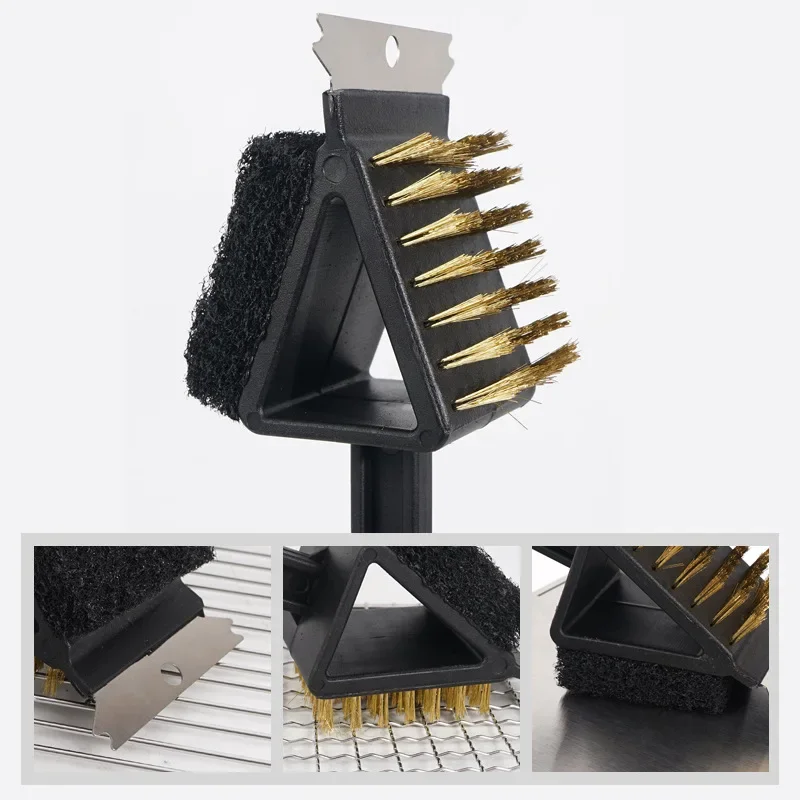BBQ Grill 3 in 1 Cleaning Brush Outdoor Picnic BBQ Handle Copper Wire Grill Brush 14.5 inch Stove Grill Net Cleaning Supplies - view 5