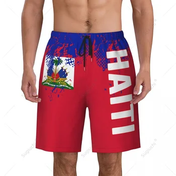 남성용 하이티 국기 비치 바지, 보드 반바지, 서핑 소년 축구 사이클링 수영복, 러닝 폴리에스터