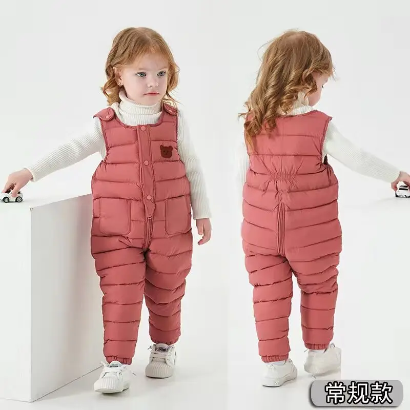 Children Winter Warm Overalls Boys Winter Thick Pants Down Cotton Kids Overalls for Girls 0-5 Years Children Jumpsuit Pants