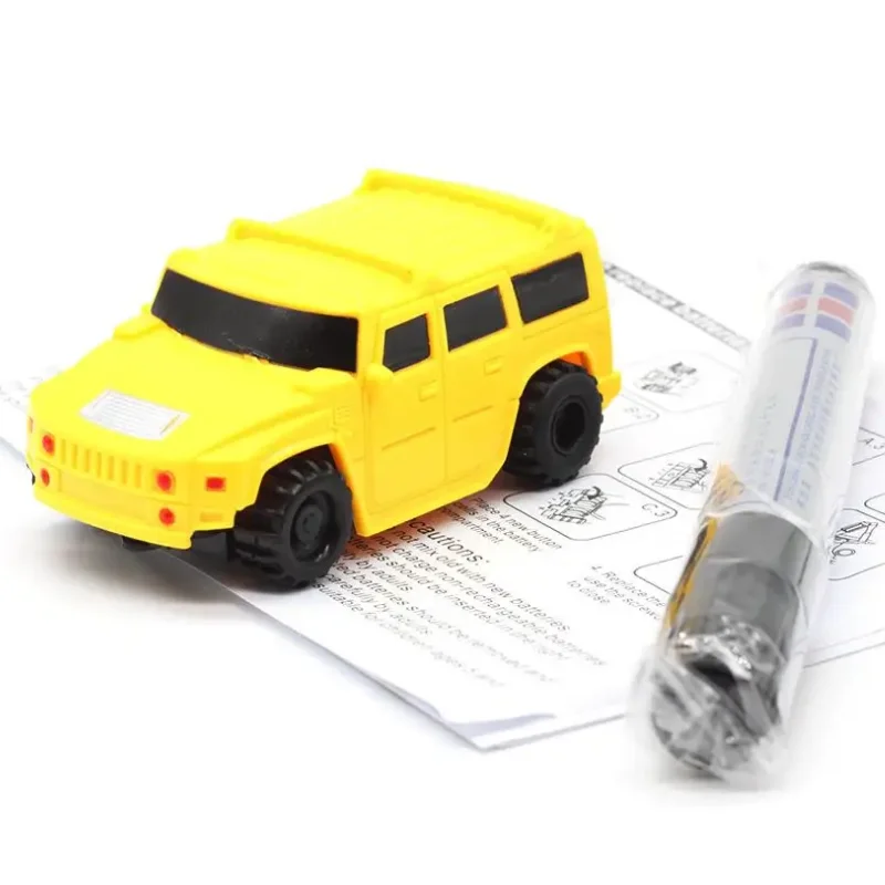 Elektryczny, nowy, kreatywny model zabawki dla dzieci: mini magiczny długopis, samochód na torach z czujnikiem, autobus szkolny, wóz strażacki, pociąg wyścigowy, prezent dla chłopca.