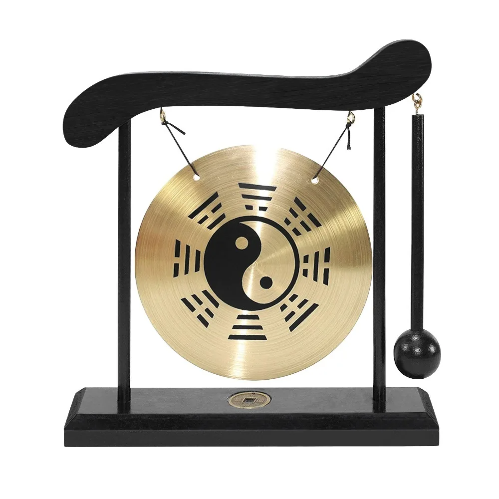 Desktop-Computer ​ Mini Desktop-Gong ​ ​ Mit Hammer ​ Zen-Kunst ​ Percussion-Instrumente ​ ​ Chinesisches Gossip-Diagramm ​