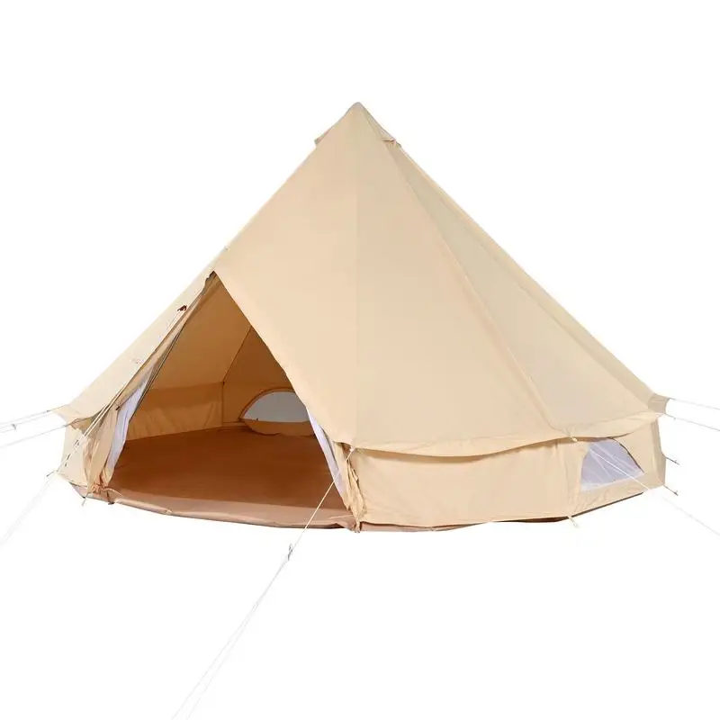 Tente cloche 8 personnes 5x3m en coton TC avec poteaux en fer et bâche en PVC, 8 fenêtres, forme pyramidale, idéale pour le camping en plein air