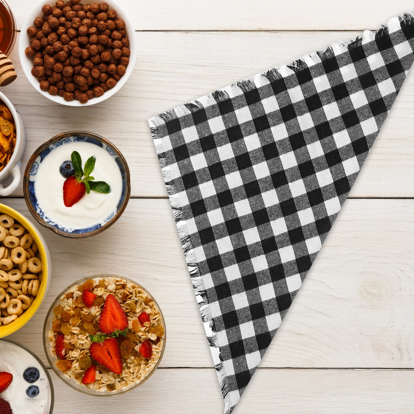 

4 Pcs Buffalo Plaid Napkin Dish Towels Pot Dining Table Decor Black White Dinner Napkins Blackcheckered Tassel