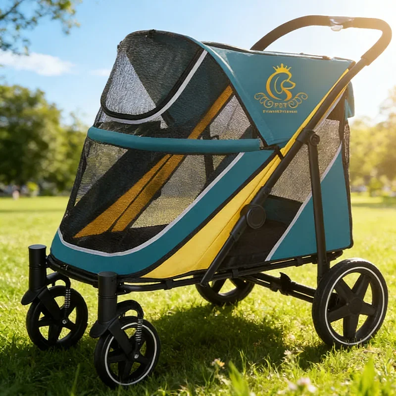 Ultimate Convenience Pet Stroller  One Hand Fold Quick Release Wheels Front Rear Access Washable Pad Dog Cat Stroller