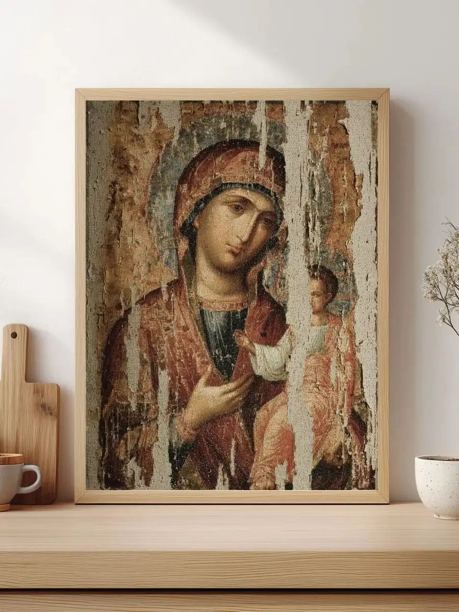 1 Stück 30x40cm/11,8x15,7 Zoll, 11Ct/14Ct Kreuzstich-Set, DIY Valentinstagsgeschenk, Stickerei-Set für Festivals, Antike Madonna und Chi – Detail 1
