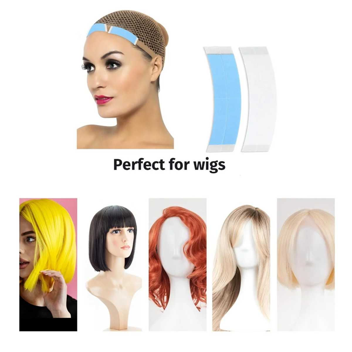 AT53 36 Buah Wig Renda Pita Rambut Sisi Ganda Wig Renda Seperempat Berat Biru Muda Tahan Air Potongan Ekstensi Rambut Penataan Super