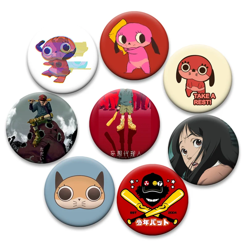 Anime Paranoia Agent Brooches on Backpack Decoration Mousou Dairinin Cartoon Badge 32/44/50/58mm Button Pins Jewelry Accessories