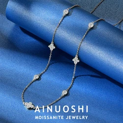 AINUOSHI 3mm&2mm Moissanite Choker Necklace Certified 925 Sterling Silver Clavicle Chain Necklaces for Women Fashion Jewelry