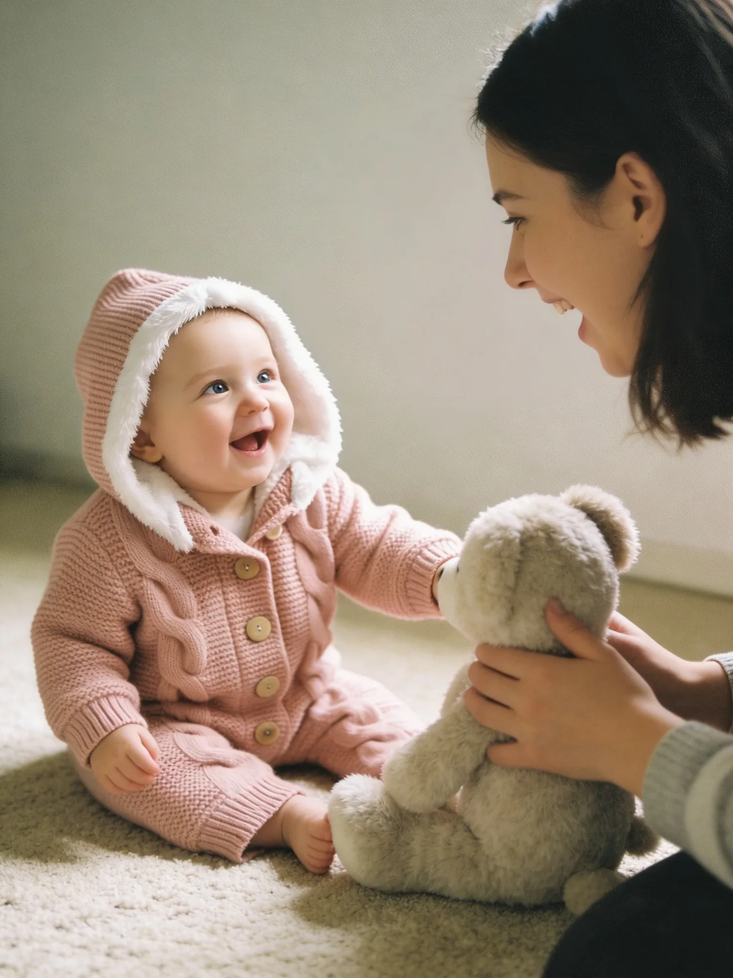 Cozy Baby Girl Pink Knit Romper - Fleece Lined & Hooded - Warm Wear for Winter & Special Occasions