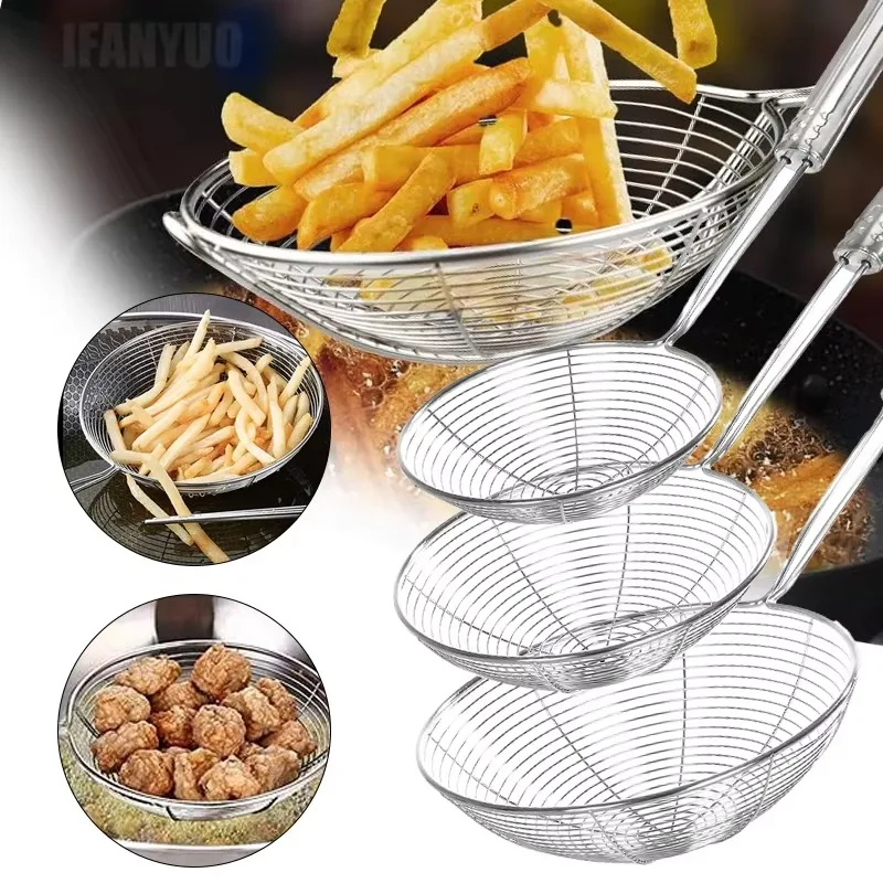 Stainless Steel Filter Mesh Oval Skimmer Oil Pot Food Filter Cookware Colander Fried Filter Kitchen Strainer Baking Cooking Tool