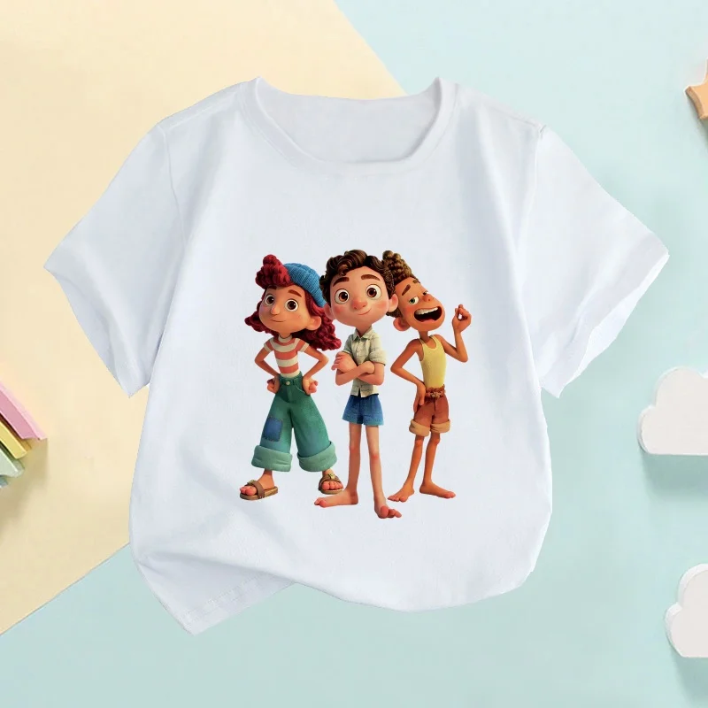 Luca Alberto Giulia Print Cartoon Kids T-shirt Funny Children's Clothes Summer Baby Girls Tops Boys Short Sleeve White T shirts