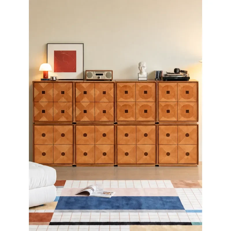 Nordic Style Solid Wood Floor to Ceiling TV Cabinet Storage Locker for Living Room Small Apartment Retro Combined Bucket