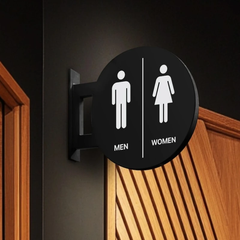 Double Sided Restroom Door Sign, Waterproof PVC Bathroom Indicator Plaque, Wall Mounted Indoor & Outdoor Use Toilet Signage