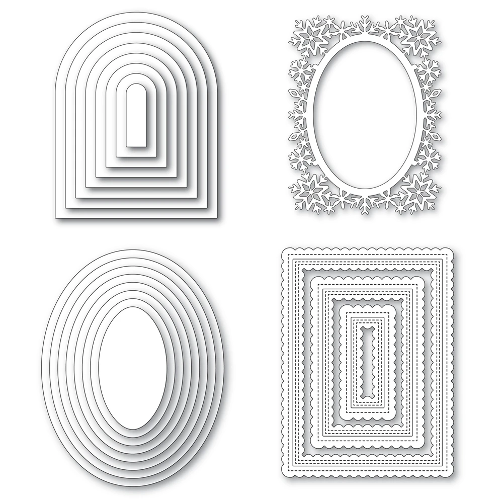 Christmas Ellipse Snowflake Frame Background Metal Cutting Dies for Scrapbooking Card Craft Supplies Decoration No Stamp