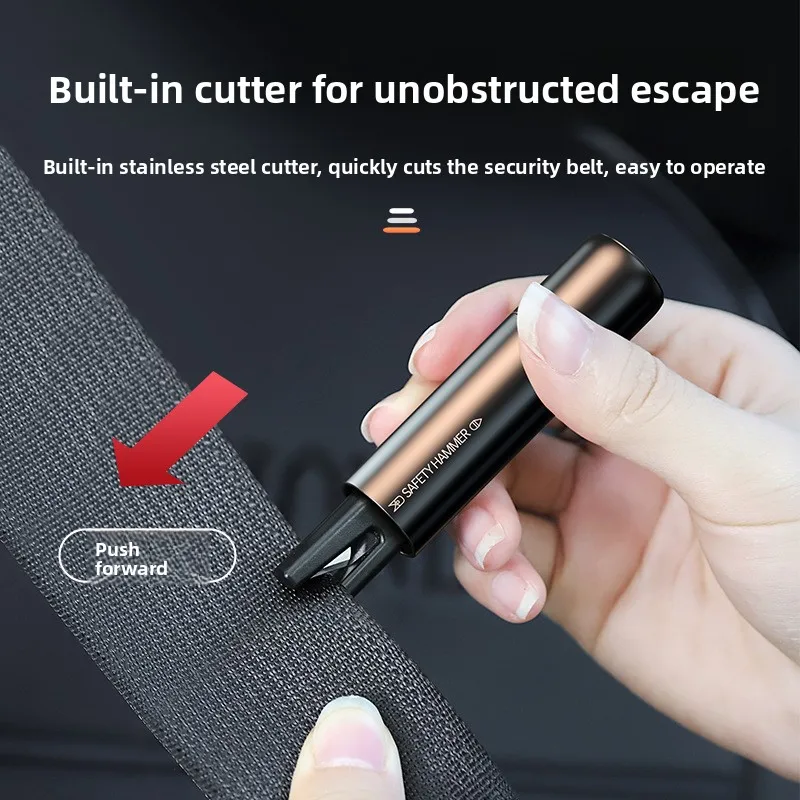New 2-in-1 Car Safety Hammer Window Glass Breaker Seat Belt Cutter High Hardness Tungsten Steel Emergency Rescue Tool with Base view 3