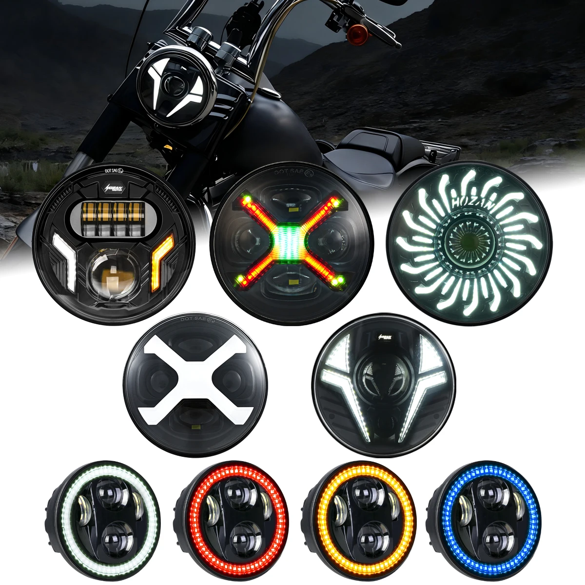 Faro Delantero para Motocicleta de 5.75 Pulgadas, Faro LED Redondo de 5-3/4 Pulgadas Compatible con 883 48 72 XG500 XG750 Wide Glide Indian Scout