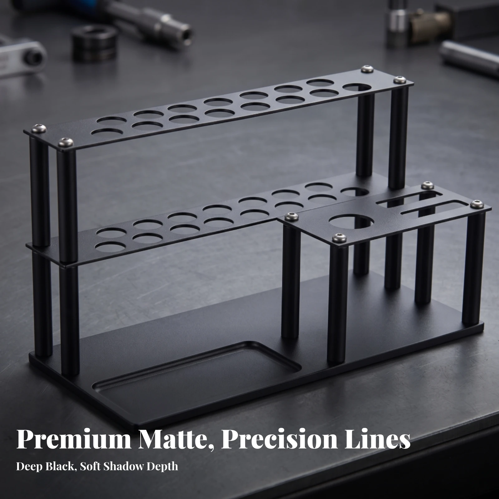 Tool Organizer Rack Multi-Hole Socket Organizer with Tray Organizador De Herramientas Ahorra Espacio Storage Stand Matte Black