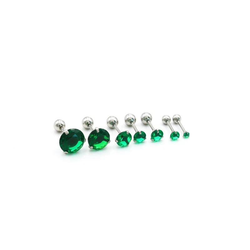 2Pcs Stainless Steel Green Zircon Ear Studs Earrings For Women Helix Tragus Round Small Cartilage Earring Body Piercing Jewelry