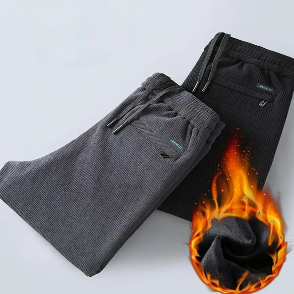 Pantalones informales de cintura elástica con cordón para hombre, forro polar cálido, con cordón de cintura elástica, Otoño, frío