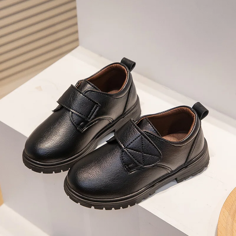 Children's Leather Shoes Versatile Black Shoes for Boys School Fashion Causal Kid Uniform Cotton Flat Shoes Solid Color Non-slip