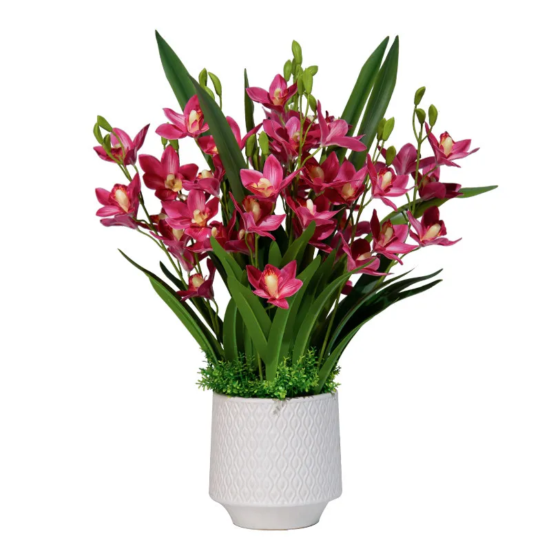 

Advanced Simulation Large Pot Cymbidium False Flower Decorative Ornament Desktop Plastic Flower Bionic