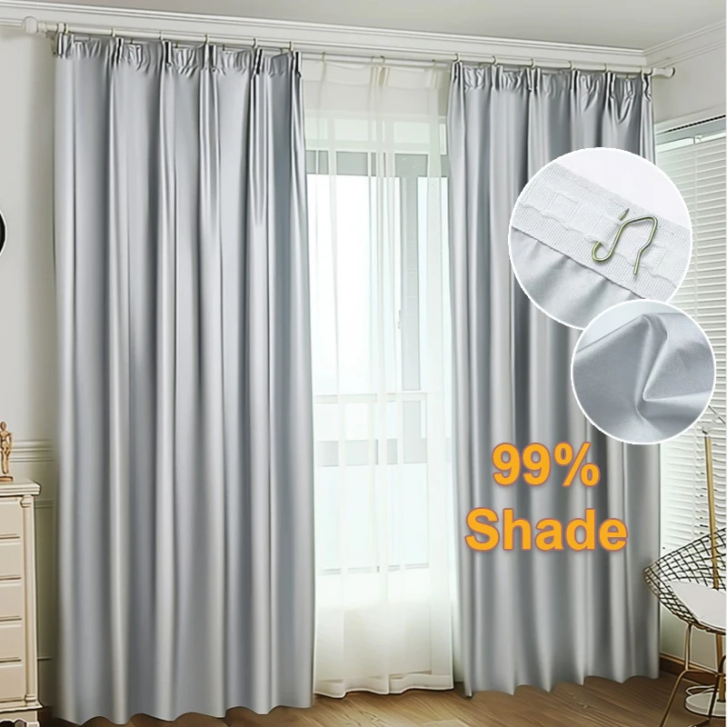 

Silver Coated Full Shading Curtains Thickening Sunscreen Heat Protection Thermal Insulation Shade Cloth Home Office Decoration