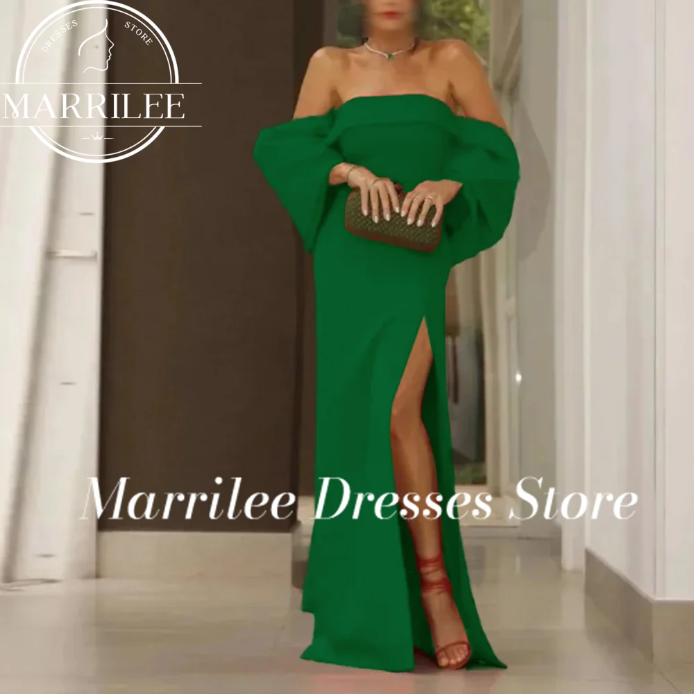 MarrilRed-vestido de sirena personalizado para mujer, vestido de invitados de boda con abertura lateral y hombros descubiertos, Vestidos sencillos