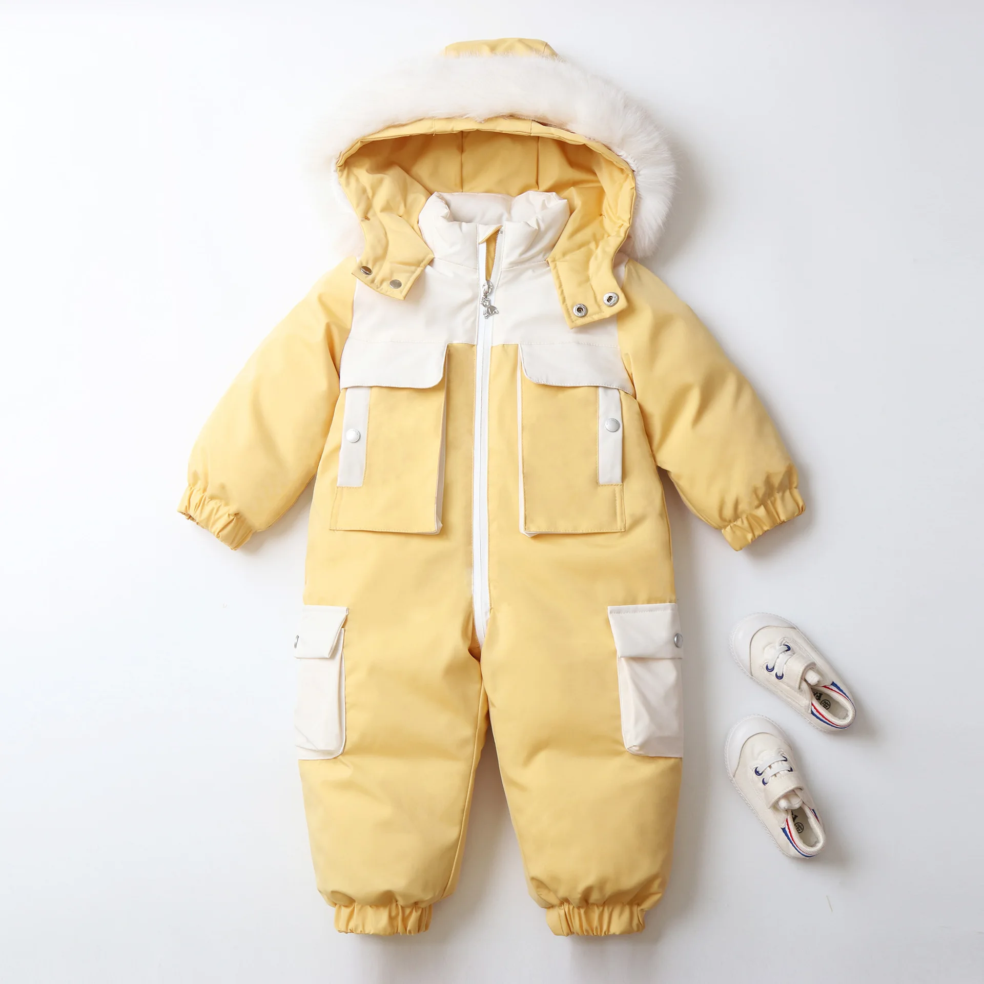 Winter New Hooded Extra Thick Ski Suit for Kids, Boys Girls Baby Romper Jumpsuit, Toddler One-Piece Cozy Warm Snowsuit 2-5T