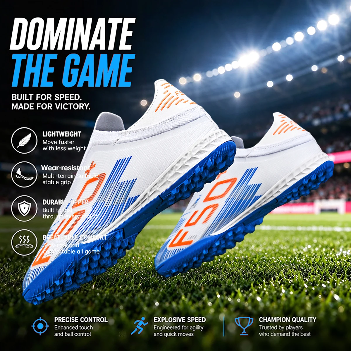 Unisex TF Soccer Cleats Anti Slip Turf Football Boots Breathable Lightweight Shoes for Adult Training Matches