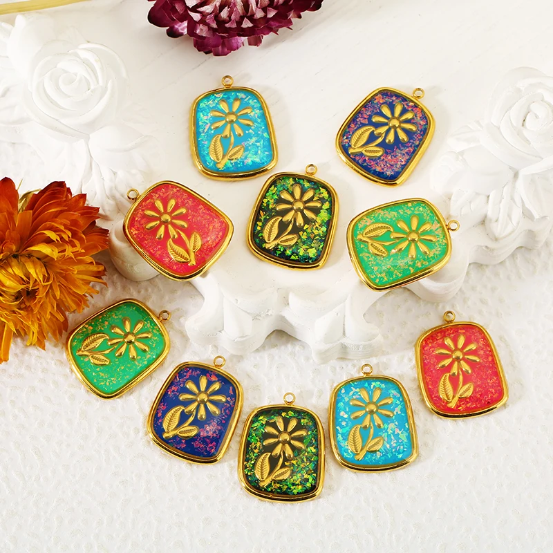 

2pcs Stainless Steel Colorful Exquisite Flower Pendants 18K Gold Enamel Charm for DIY Necklace Earrings Jewelry Making Supplies