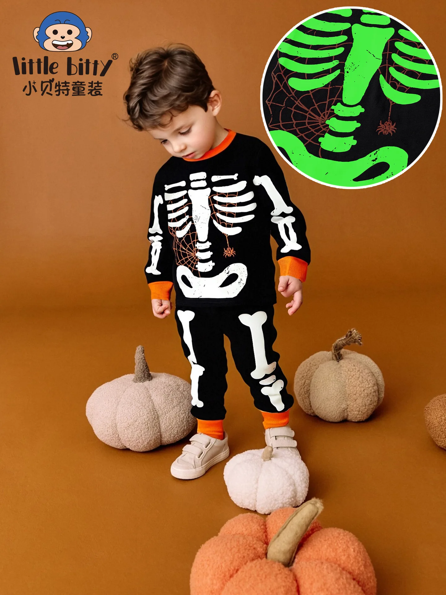Little Hand Toddler Pajamas Boys Glow in The Dark Skeleton Candy Pjs Dinosaur Sleepwear Kids Halloween Clothes 2-10 Years