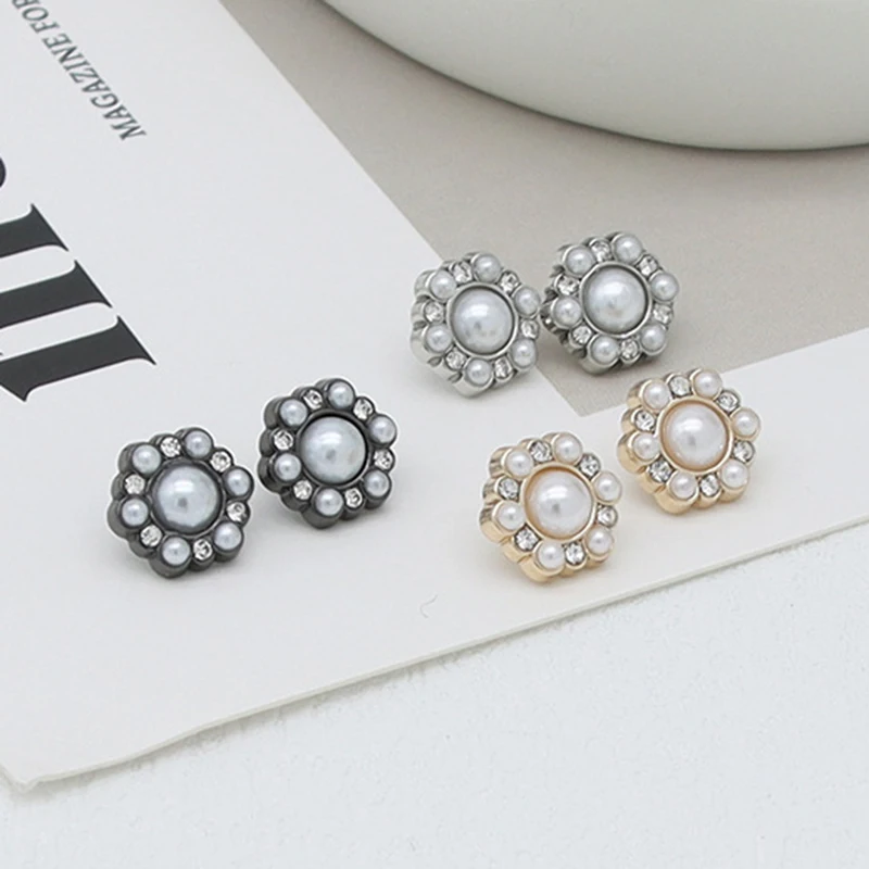 6pcs 11mm Pattern Small Pearl rhinestone Metal Buttons For DIY Sewing Supplies Handbag Hats Shirt Sweaters Clothing Scarf Decor